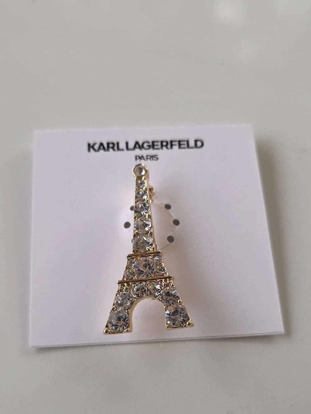 Karl Lagerfeld Gold-Tone Eiffel Tower Brooch with Clear Crystals‎
